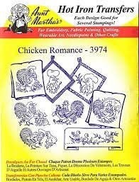 Chicken Romance Aunt Martha&#39;s #3974 Vintage Embroidery Hot Iron Transfer Pattern