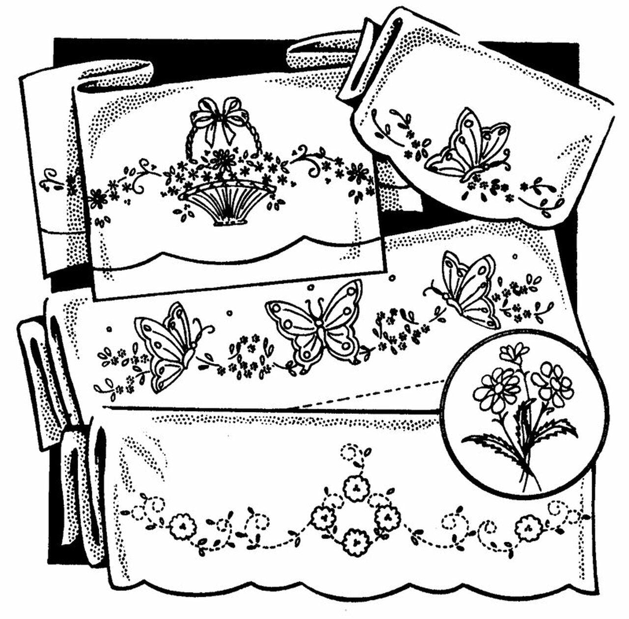 For Decorative Linens Aunt Martha&#39;s #3751 Vintage Embroidery Hot Iron Transfer Pattern