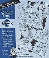 Miss Kitty Kat Aunt Martha&#39;s #3875 Vintage Embroidery Hot Iron Transfer Pattern