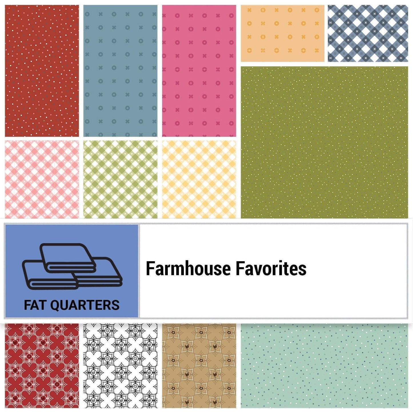 Farmhouse Favorites by Poppie Cotton Quilter&#39;s Cotton Fat Quarter Bundle. 36 piece collection 18 inch x 22 inch squares.