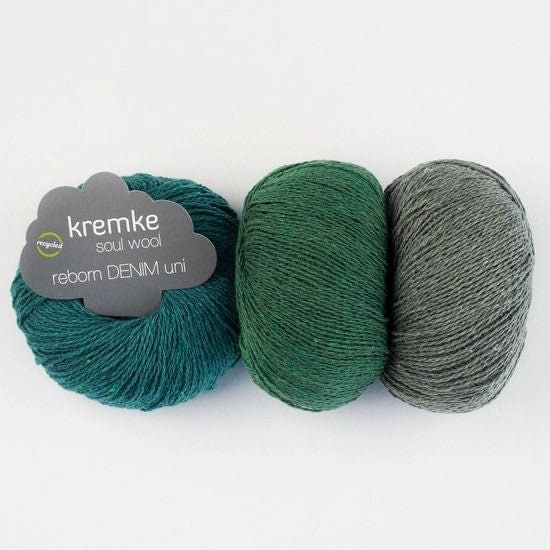 Reborn Denim Meadow Green Yarn by Kremke Soul Wool 85% recycled denim
