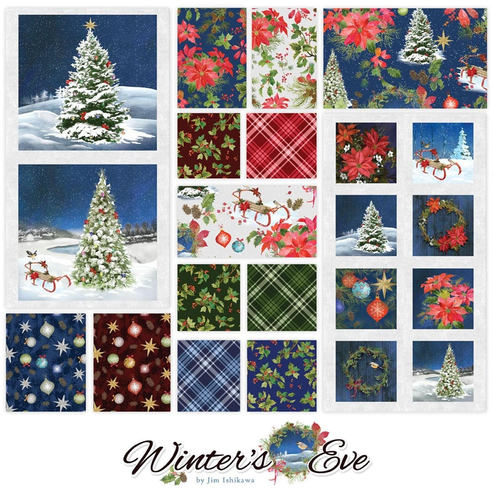 Winter&#39;s Eve by Jim Ishikawa for Clothworks. Quilter&#39;s Cotton Charm Pack of 42 5 x 5inch squares