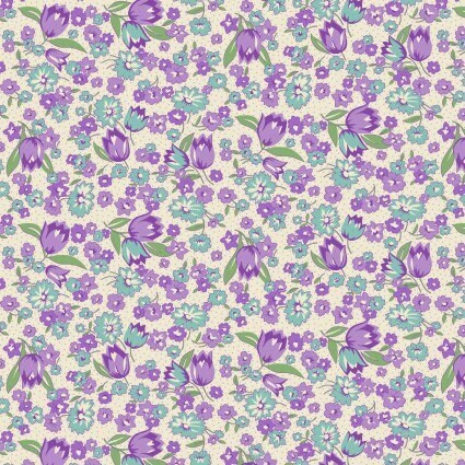 Nana Mae VI Tulips in Lavender by Henry Glass continuous cuts of Quilter&#39;s Cotton 30&#39;s print Fabric