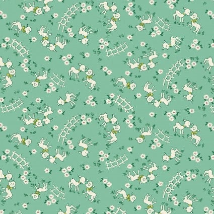 Nana Mae VI Sheep in Green by Henry Glass continuous cuts of Quilter&#39;s Cotton 30&#39;s print Fabric