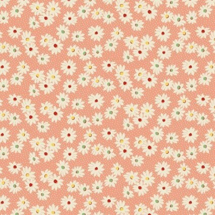 Nana Mae VI Medium Daisies in Peach by Henry Glass continuous cuts of Quilter&#39;s Cotton 30&#39;s print Fabric