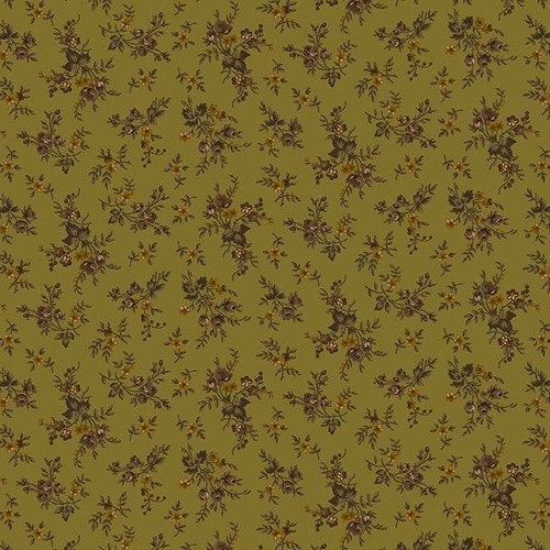 Right As Rain Floral in Green by Henry Glass continuous cuts of Quilter&#39;s Cotton Fabric