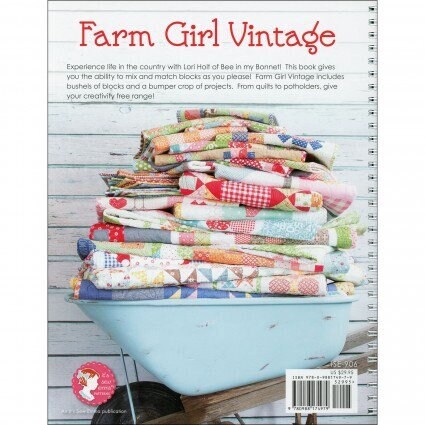 Farm Girl Vintage 144 page soft cover spiral bound book with 45 sampler blocks in 2 sizes & 14 projects by Lori Holt