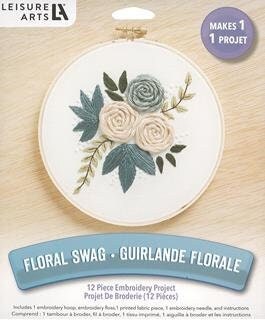 Floral Swag in Blue Embroidery Kit by Liesure Arts finished size 6 inches