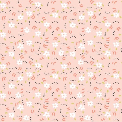Flower Dance in Light Coral, Cluck Cluck Boom collection by Teresa Magnuson for Clothworks continuous cuts of Quilter's Cotton Fabric