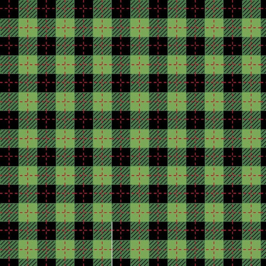 We Whisk You a Merry Christmas Buffalo Plaid in Green, Black, and Red by Maywood Studio Continuous Cuts of Quilter's Cotton
