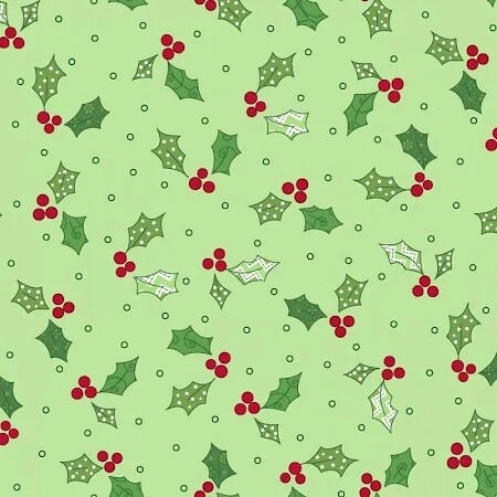 Jingle All the Way Green Holly by Kimberbell for Maywood Studio continuous cuts of Quilter's Cotton