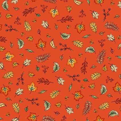 Sweater Weather Blowing Leaves in Orange by Maywood Studio, continuous cuts of Quilter's Cotton