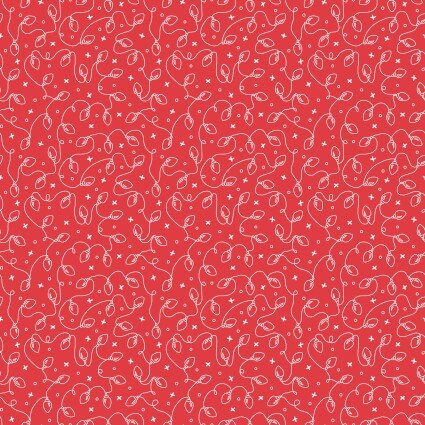 Redwork Christmas Lights in Red by Henry Glass continuous cuts of Quilter's Cotton Fabric