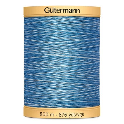 Blue Awakening Gutermann Variegated 100% Natural Cotton 50 weight thread , 875 yard spool