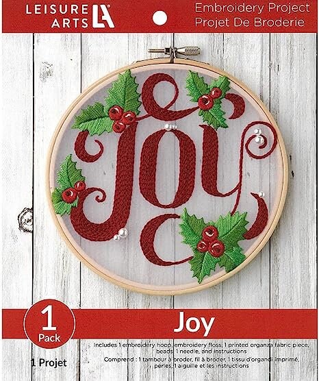 Joy Embroidery Kit on preprinted Organza by Liesure Arts finished size 6 inches
