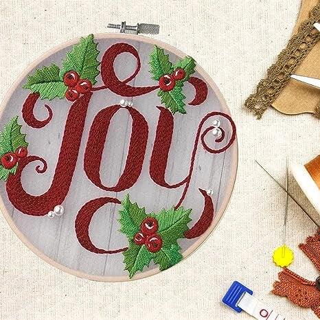 Joy Embroidery Kit on preprinted Organza by Liesure Arts finished size 6 inches