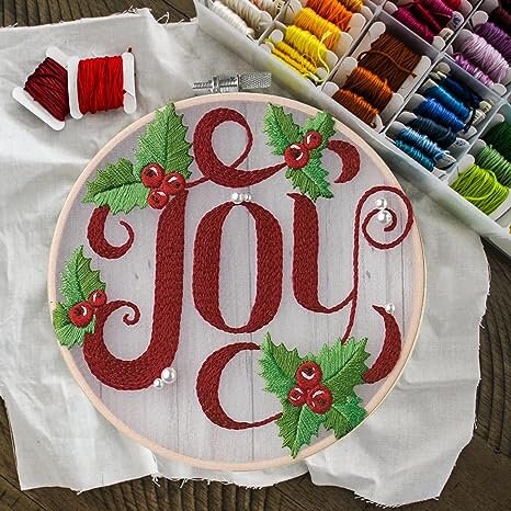 Joy Embroidery Kit on preprinted Organza by Liesure Arts finished size 6 inches