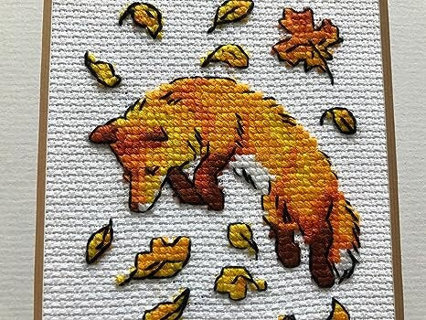 Foxes in the Leaves Counted Cross Stitch Kit by Riolis. Finished size 3.25 inches by 9.5 inches