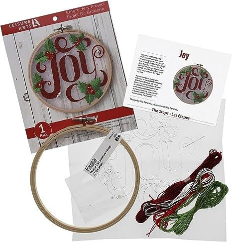 Joy Embroidery Kit on preprinted Organza by Liesure Arts finished size 6 inches