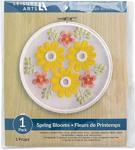 Spring Blooms Embroidery Kit on preprinted Organza by Liesure Arts finished size 6 inches
