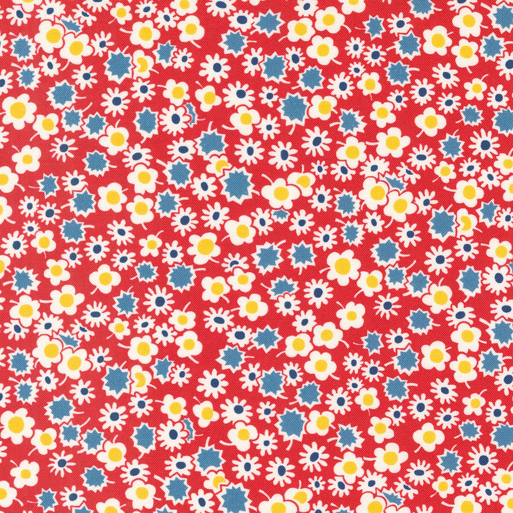 Sweet Melodies Daisy Dots Blenders Feedsack in Red by Moda continuous cuts of Quilter's Cotton Fabric