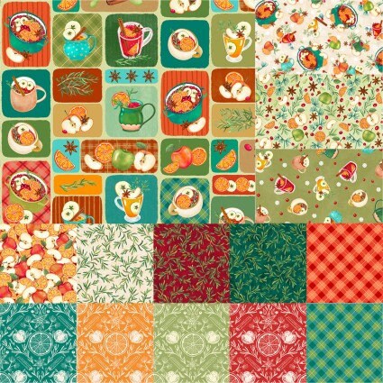 Hot Cider by P&B Textiles Quilter's Cotton Charm Pack. 42 piece collection of 5 inch squares