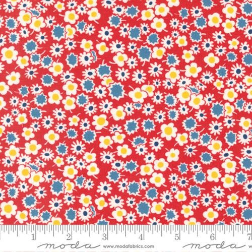 Sweet Melodies Daisy Dots Blenders Feedsack in Red by Moda continuous cuts of Quilter's Cotton Fabric