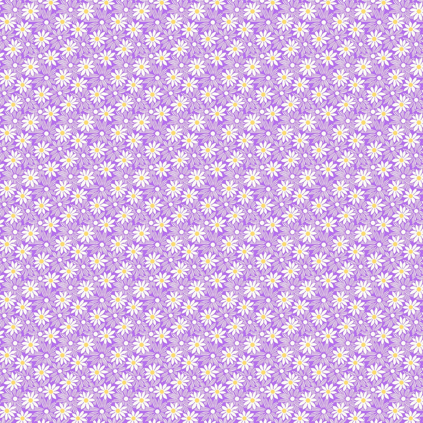 Nana Mae 7 Monotone Daisies in Lilac by Henry Glass. Continuous Cuts of Quilter's Cotton