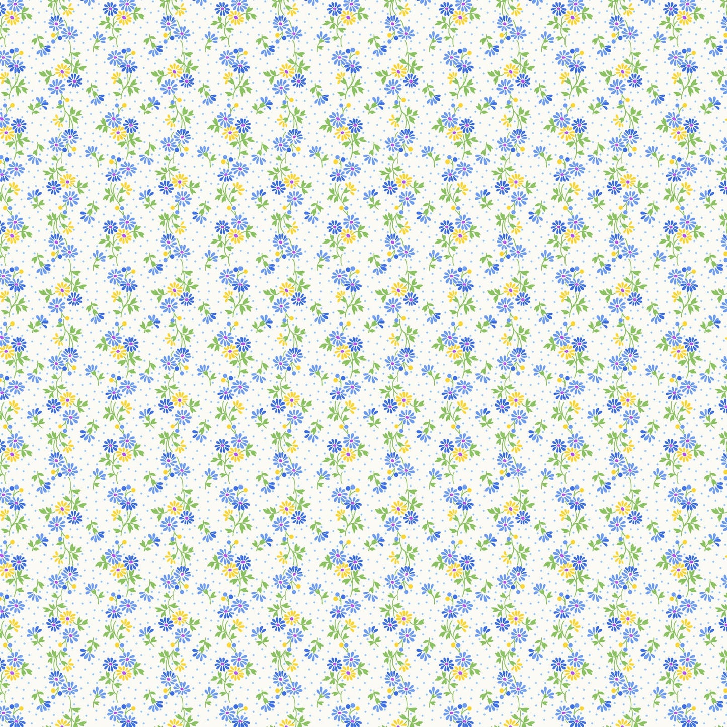 Nana Mae 7 Spaced Daisies in Ceam/Blue by Henry Glass. Continuous Cuts of Quilter's Cotton