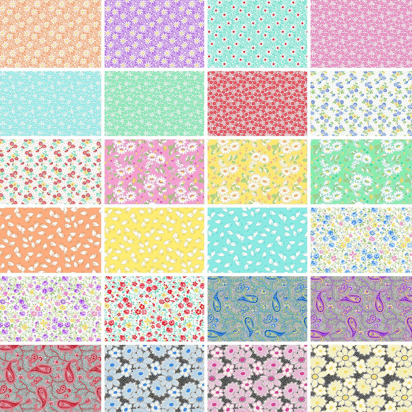 Nana Mae 7 by Henry Glass Quilter's Cotton Fat Quarter Bundle. 24 piece collection 18 inch x 22 inch squares.