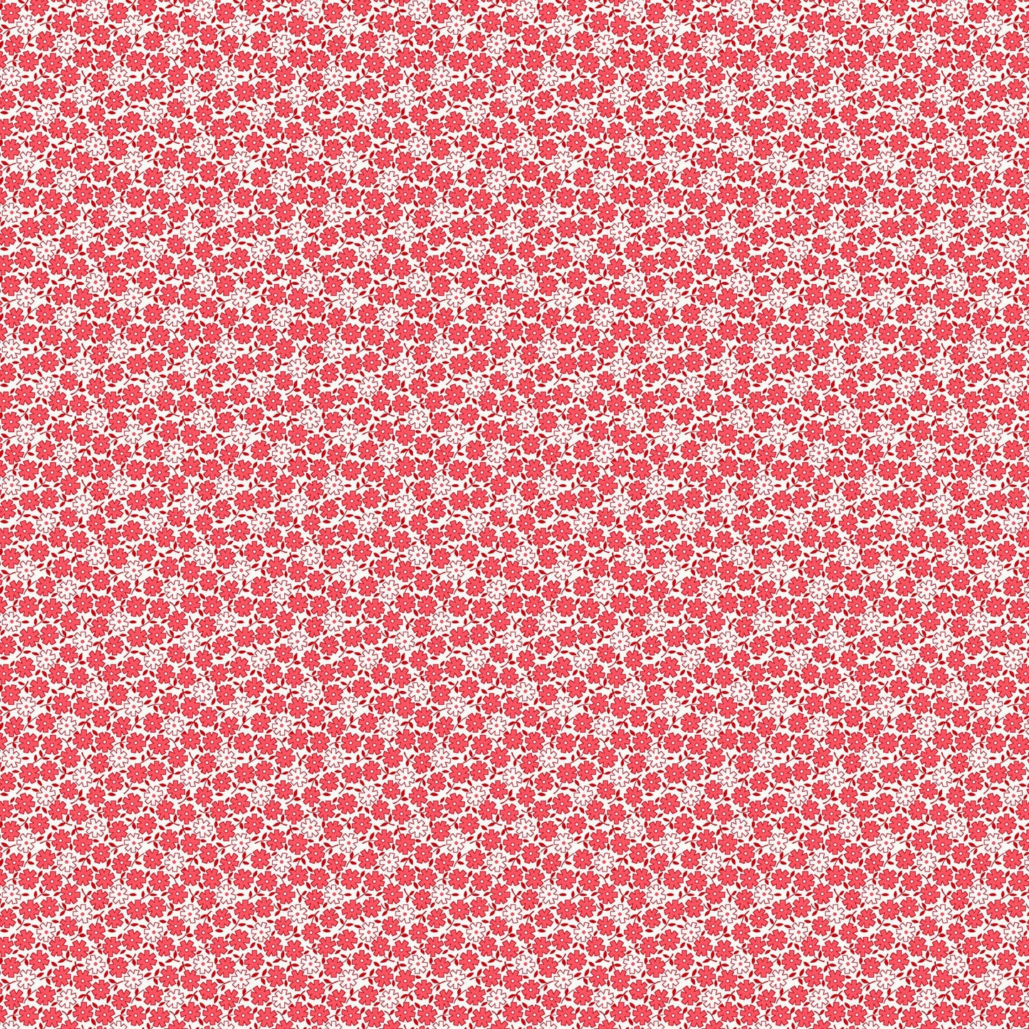 Nana Mae 7 Small Flowers in Red by Henry Glass. Continuous Cuts of Quilter's Cotton