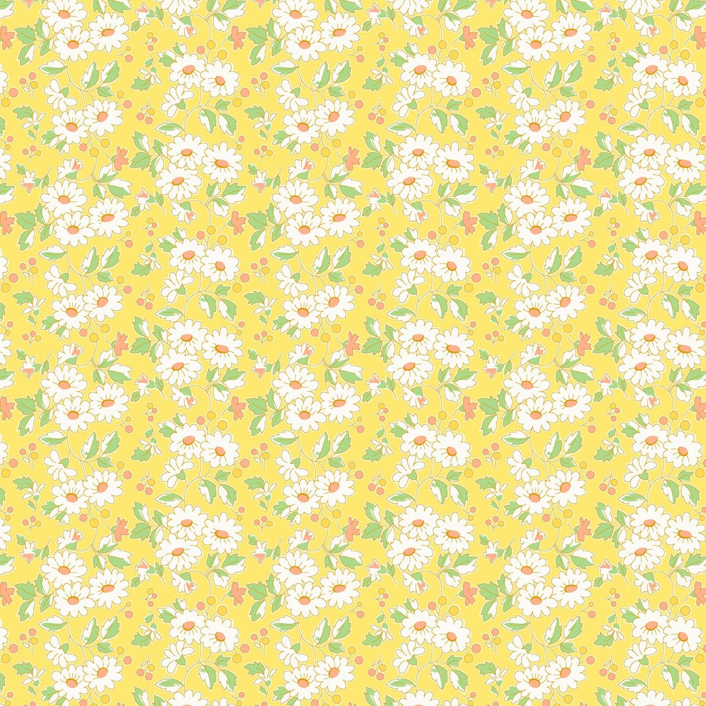 Nana Mae 7 Flower Cluster in Yellow by Henry Glass. Continuous Cuts of Quilter's Cotton