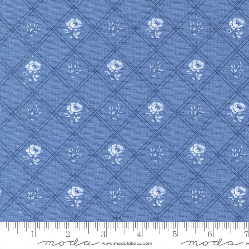 Blueberry Rose Checks and Plaids Floral in Cornflower by Bunny Hill Designs for Moda continuous cuts of Quilter's Cotton Fabric