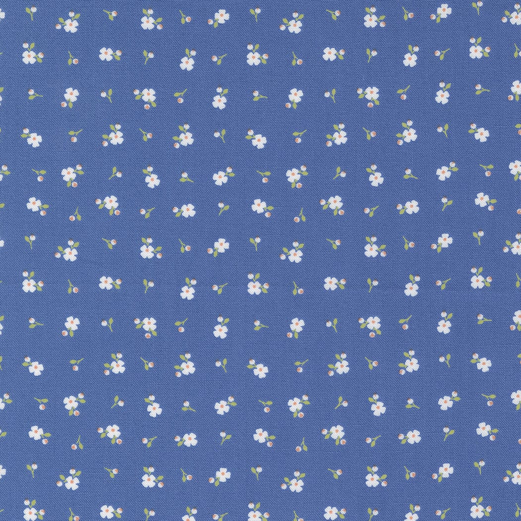 Peachy Keen Pixie Ditsy in Cobalt by Corey Yoder for Moda. Continuous cuts of Quilter's Cotton Fabric