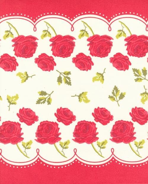 Roses Are Red 16 inch Classic Retro Toweling Vintage Roses 100% cotton by Moda. Hemmed on both edges continuous cuts for length.