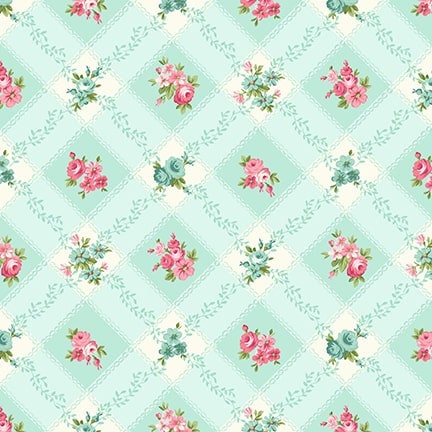 Serene Garden Trellis Florals in Blue by Mary Jane Carey for Henry Glass continuous cuts of Quilter's Cotton Fabric