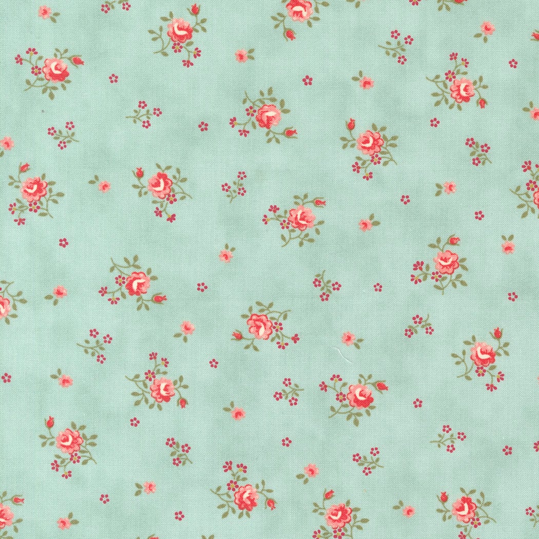 Peaceful Posies in Aqua. Moda Etchings Collections Benefiting Parkinson's Foundation. Small Floral Ditsy Continuous cuts of Quilter's Cotton
