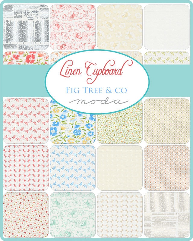 Linen Cupboard by Fig Tree & Co for Moda Fabrics. Quilter's Cotton Charm Pack of 42 5 inch squares