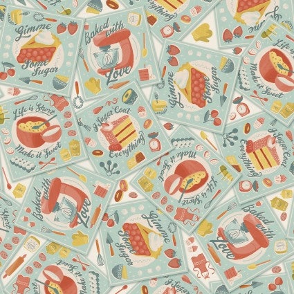 Tossed Baking Patches from the Fresh Baked Collection by P&B Textiles. Quilter's Cotton Fabric with continuous cuts