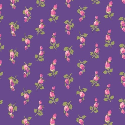 Rosebud in Purple from the Lillian's Garden collection by Freckle & Lollie continuous cuts of Quilter's Cotton Fabric