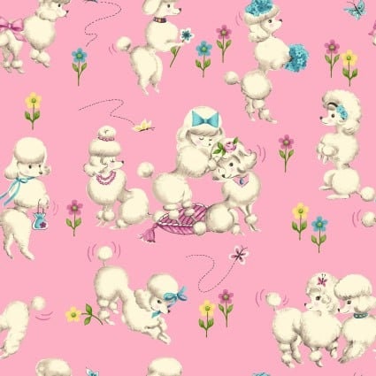 Oodles of Poodles in Pink from the Little Darlings collection by Freckle & Lollie continuous cuts of Quilter's Cotton Fabric