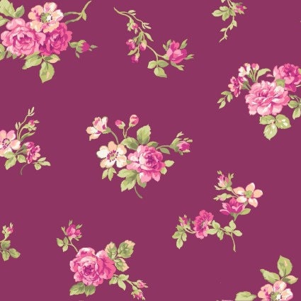 Wild Rose Bouquet in Burgundy from the Lillian's Garden collection by Freckle & Lollie continuous cuts of Quilter's Cotton Fabric