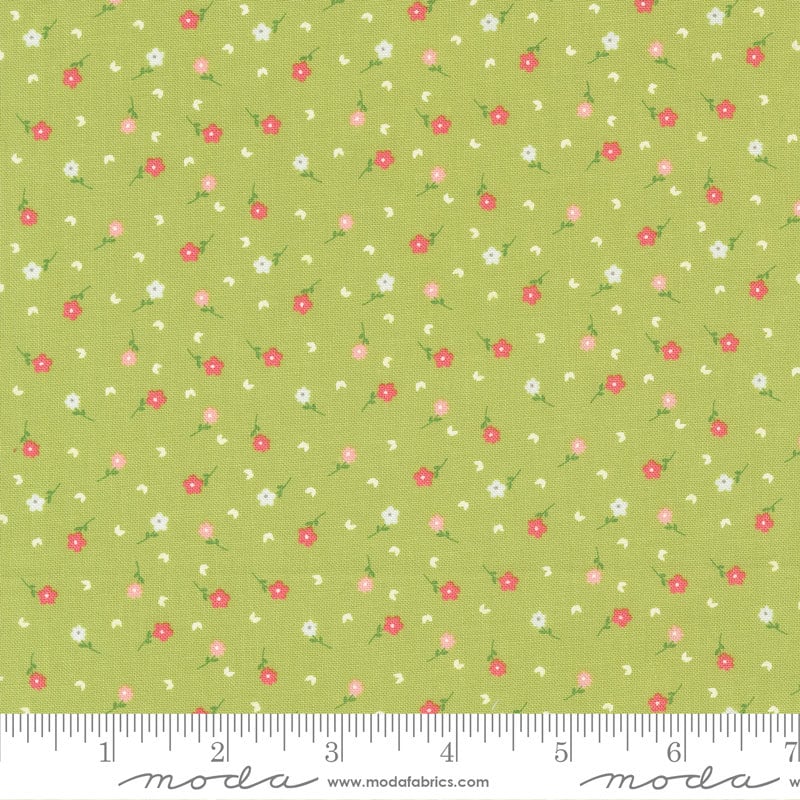 Strawberry Lemonade Poppies Ditsy in Lime by Sherri & Chelsi for Moda. Continuous cuts of Quilter's Cotton Fabric