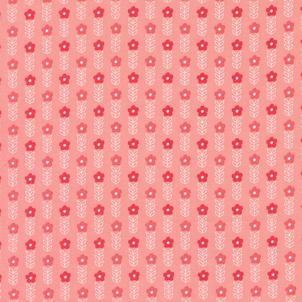 Strawberry Lemonade Blooms Small Floral Stripe in Carnation by Sherri & Chelsi for Moda. Continuous cuts of Quilter's Cotton Fabric