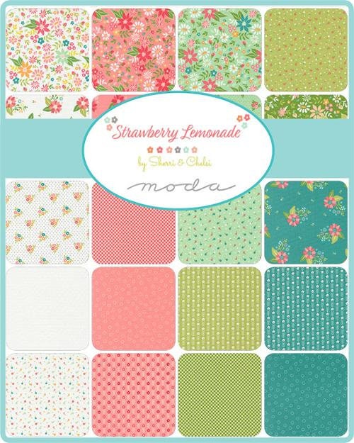 Strawberry Lemonade Cheater Hexies in Multicolored by Sherri & Chelsi for Moda. Continuous cuts of 60 inch wide Quilter's Cotton Fabric