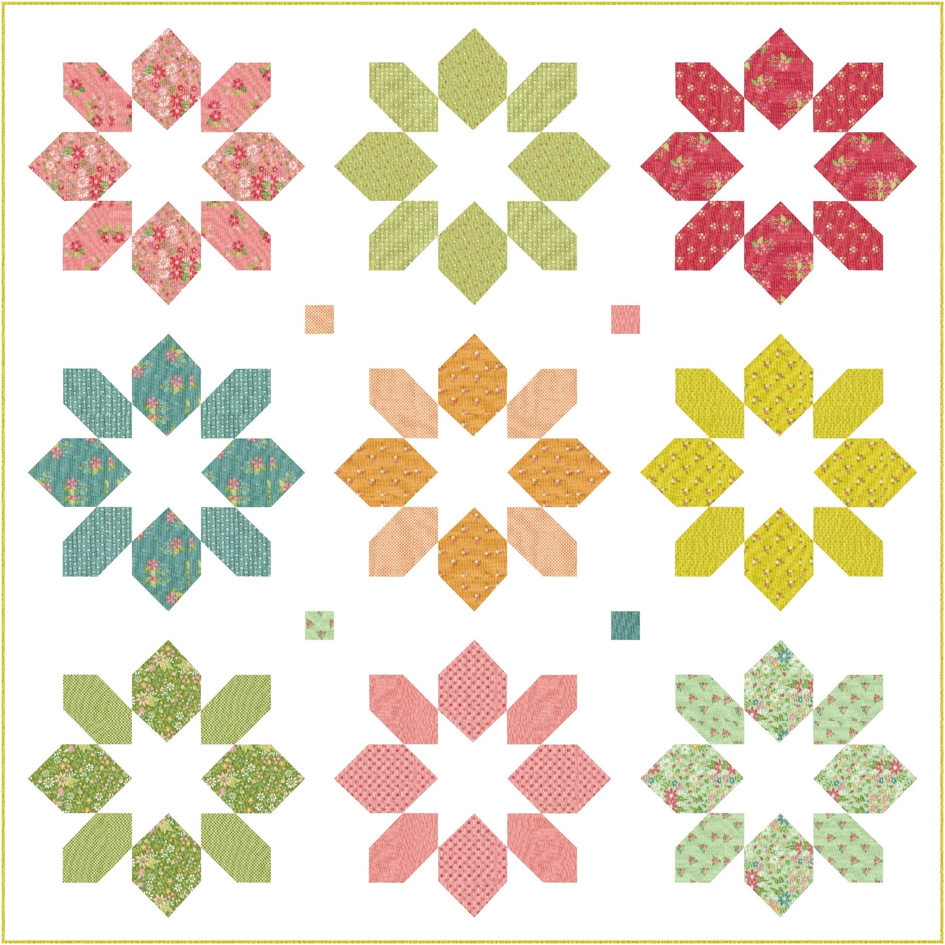 Strawberry Lemonade Cheater Hexies in Multicolored by Sherri & Chelsi for Moda. Continuous cuts of 60 inch wide Quilter's Cotton Fabric