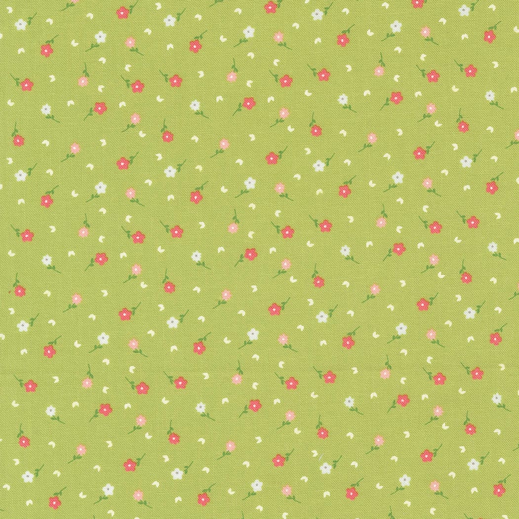 Strawberry Lemonade Poppies Ditsy in Lime by Sherri & Chelsi for Moda. Continuous cuts of Quilter's Cotton Fabric