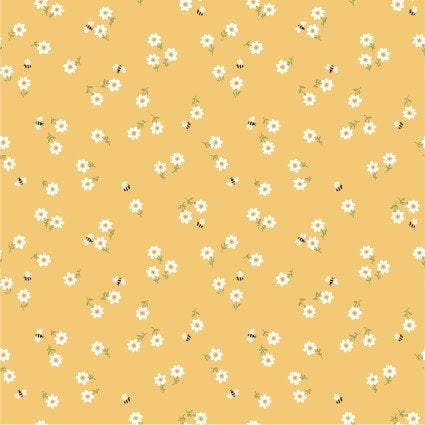 You're Invited in Yellow from Promise Me by Michal Marko for Poppie Cotton, continuous cuts of Quilter's Cotton Fabric