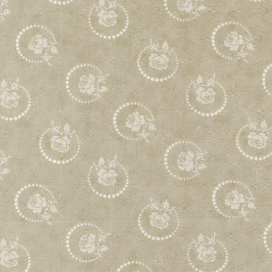 Ridgewood English Rose Florals and Dots in Dove by Minick & Simpson for Moda. Continuous cuts of Quilter's Cotton Fabric