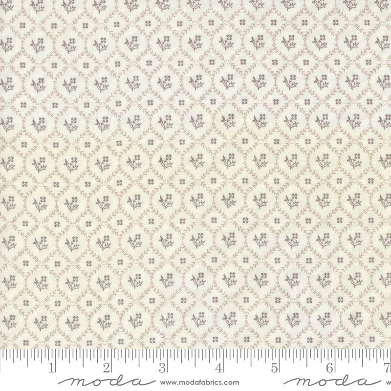 Trellis Blooms in Stone from the My Summer House collection by Bunny Hill Designs for Moda continuous cuts of Quilter's Cotton Fabric